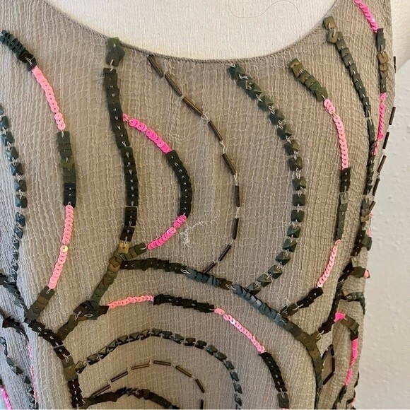 Free People Beaded Beige Tank Top Criss Cross X Back Size Small - Picture 8 of 10